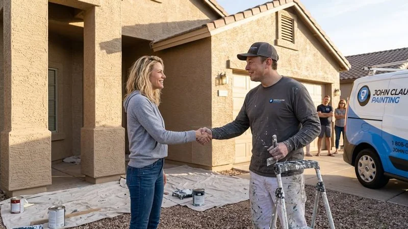 Homeowner meeting with professional painter at Tempe home