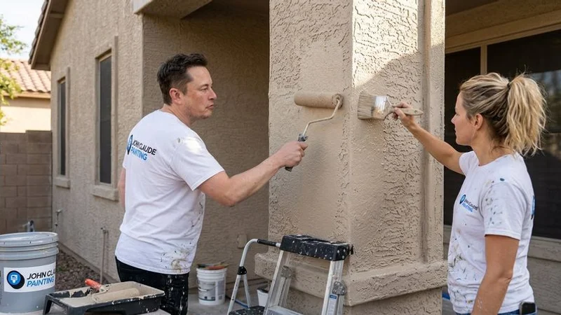 Applying elastomeric paint to stucco on a Tempe home