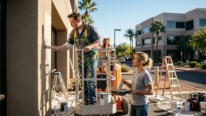 Commercial painting crew working on Tempe office building