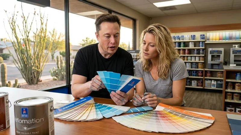 Paint color fan decks from Sherwin-Williams and Dunn-Edwards spread on counter in Tempe paint store