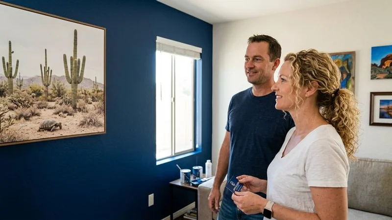 Deep navy accent wall in a modern Tempe living room