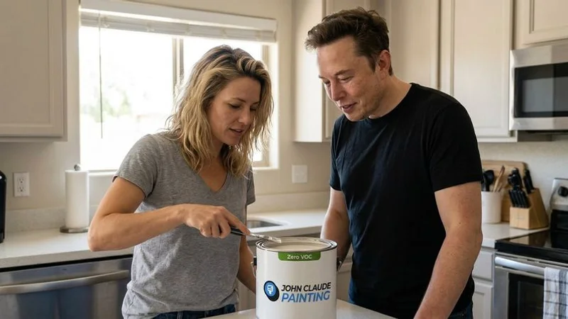 Zero-VOC paint can being opened with no visible fumes in a well-lit Tempe kitchen